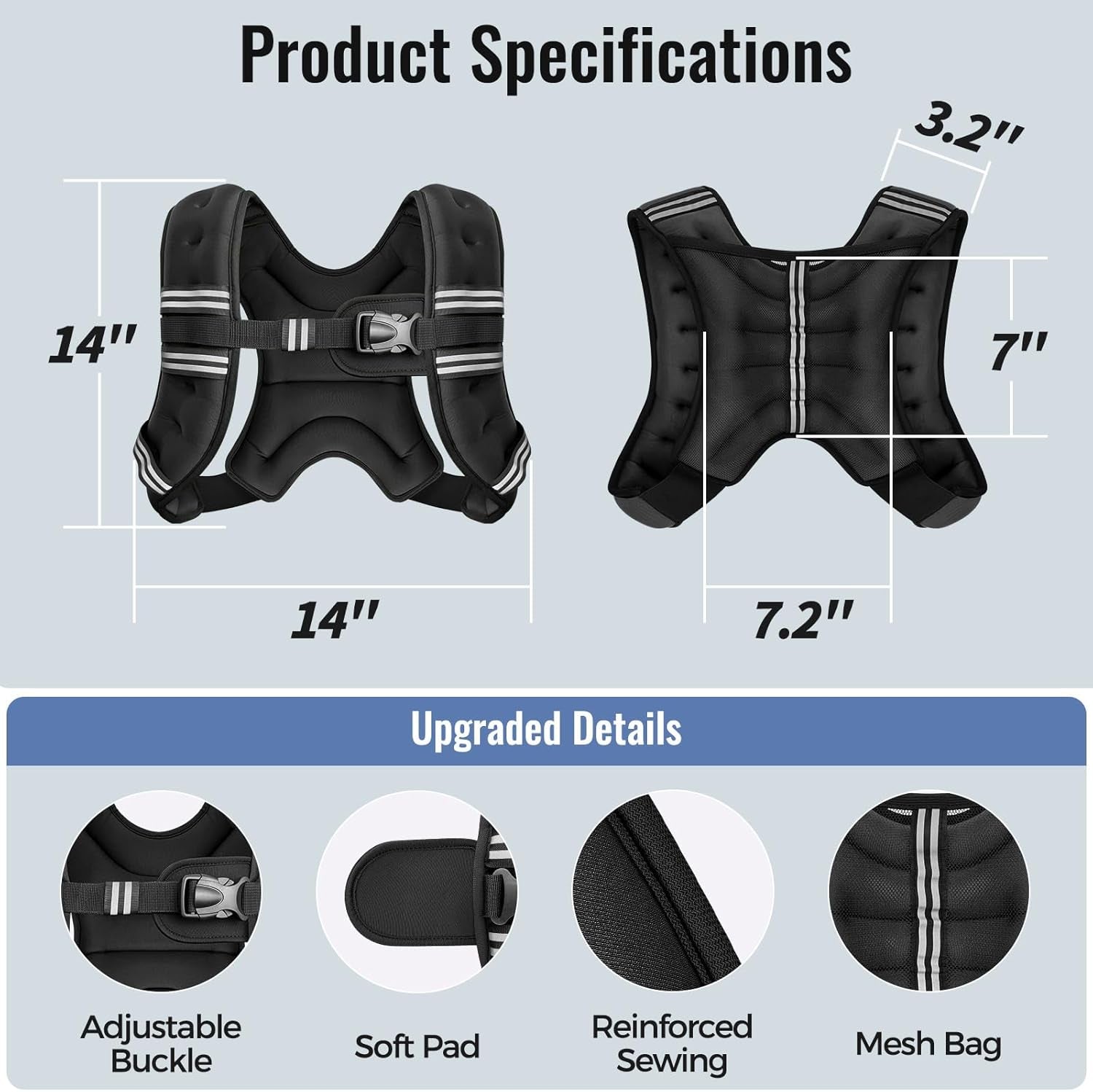 Adjustable Weighted Vest with Reflective Straps – Comfortable Rucking Vest for Walking, Running & Strength Training